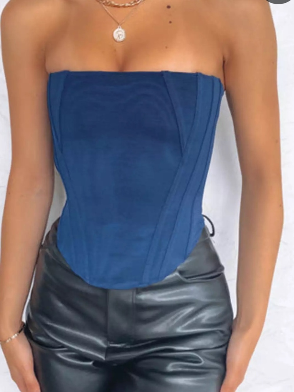White Fox Sharp Edges Bustier Navy Corset Strapless Size XS